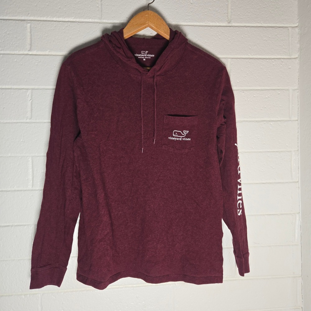 Vineyard Vines Hoodie Peru Cotton Medium Maroon Long Sleeve Pocket Graphic Whale